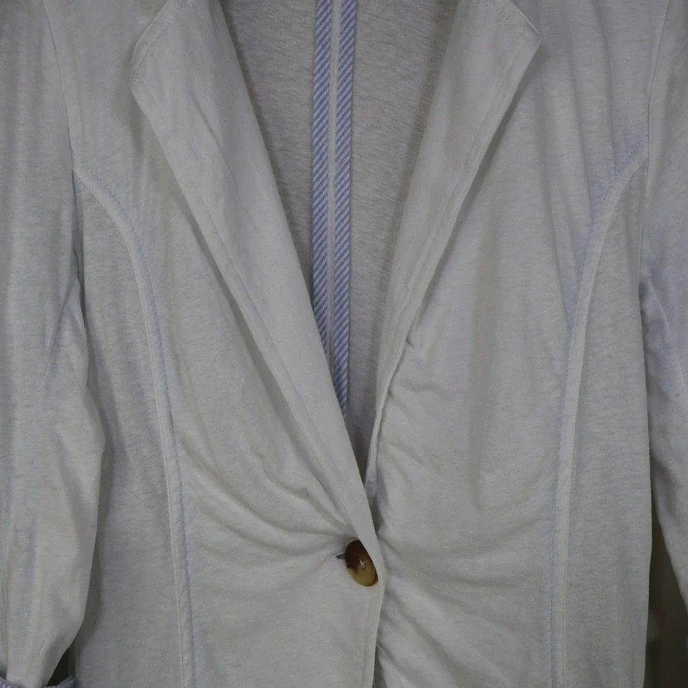 Free People‎ We The Free Blazer Size Medium Coastal Ruched Pocket White Linen